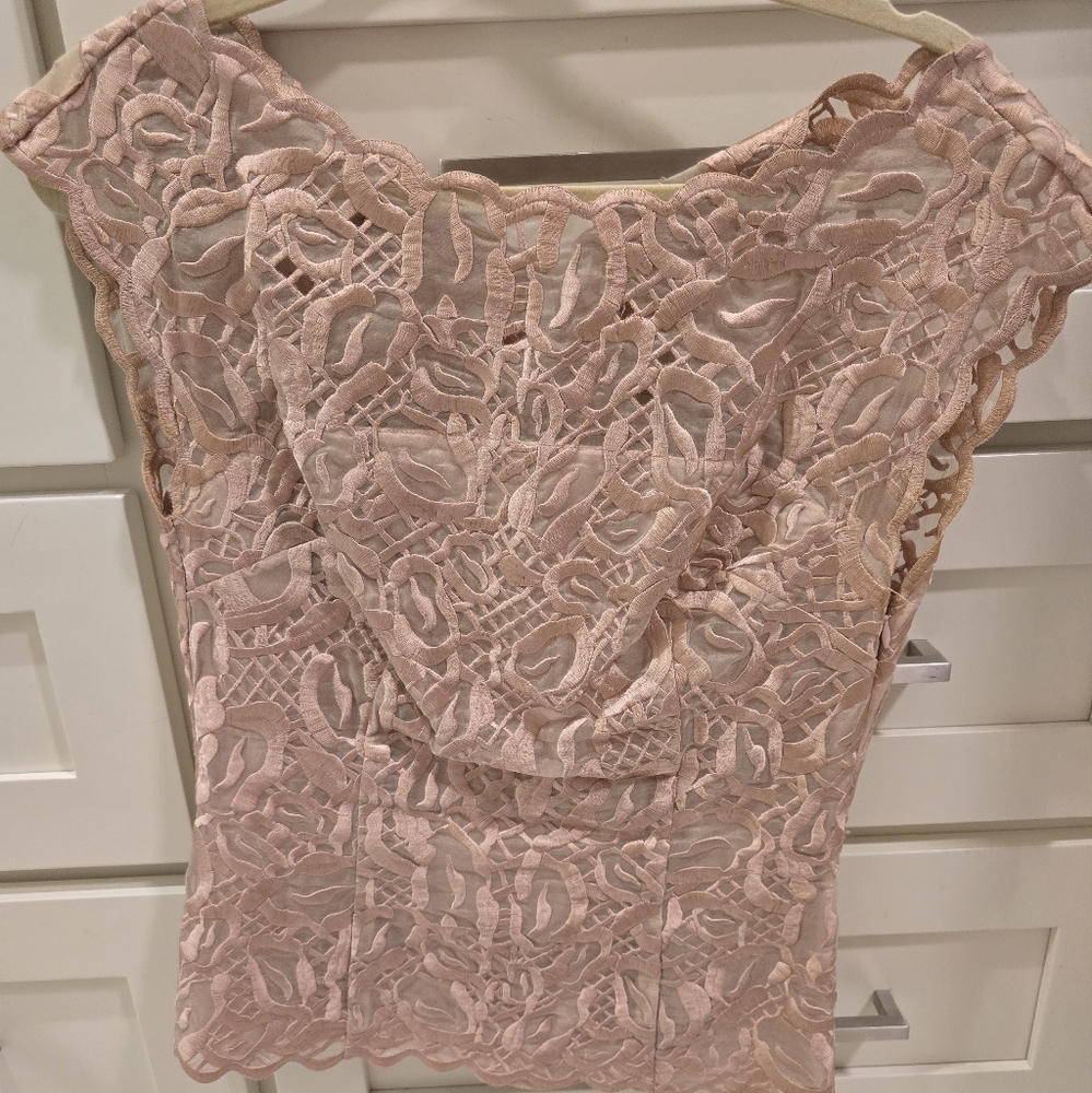 Elegant Escada Lace Rose Gold Short Sleeved Blouse